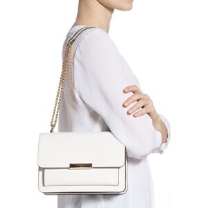Michael Kors White Leather Shoulder Bag with Gold Chain